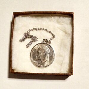 Vintage 1776-1976 Eisenhower Dollar Sterling Silver Pendant By Wayne Jewelers